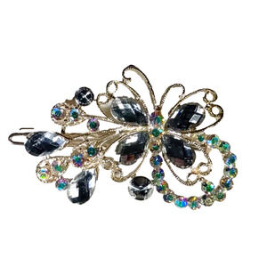 Butterfly Barrette Clip Clear Rhinestone Silver Tone Wedding Party Bling...